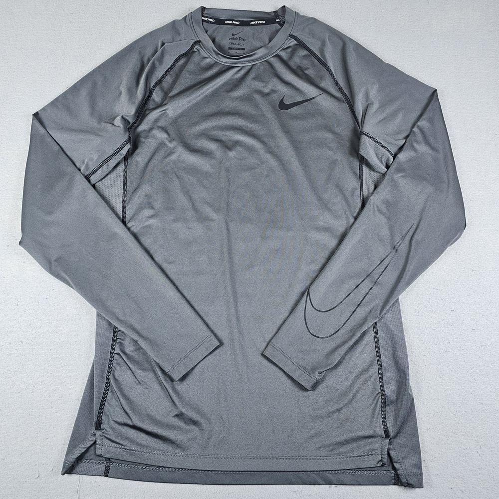 Nike Pro Long Sleeve Shirt Mens Medium Gray Slim Dri Fit Lightweight Stretch